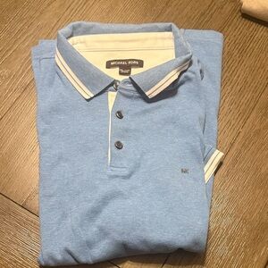Michael Kors Light Blue Polo with White-Trim Collar